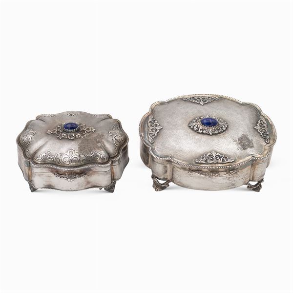 Two satin silver jewelry boxes