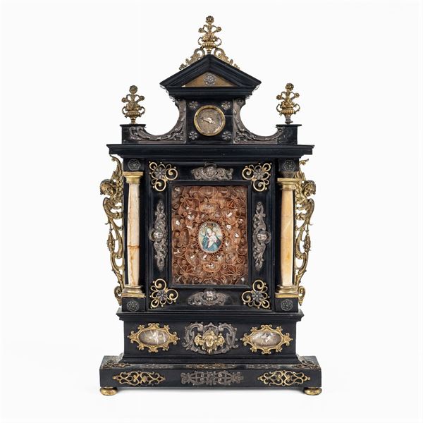 Ebonized wood and bronze friezes reliquary