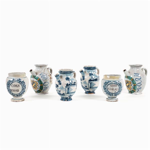 Group of majolica vases (6)