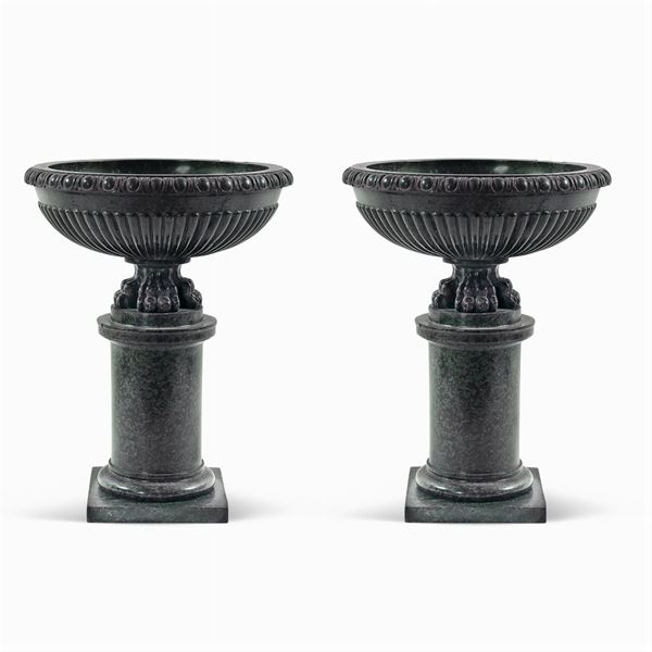 Pair of green Prato marble stands