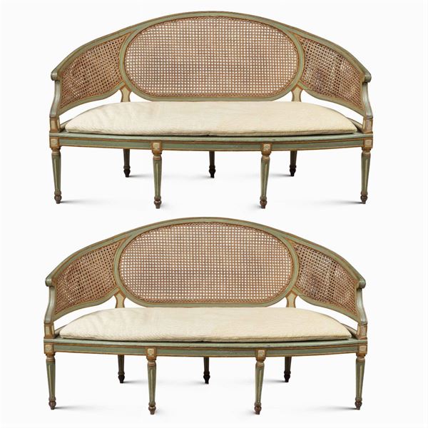 Pair of lacquered wood sofas