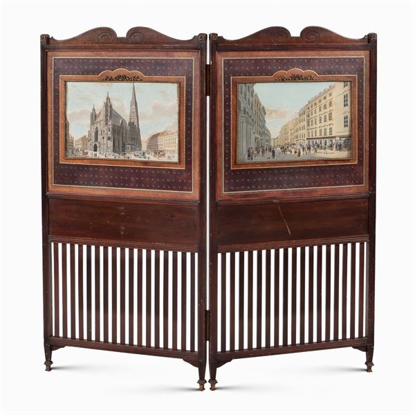 Two-panels wooden folding screen