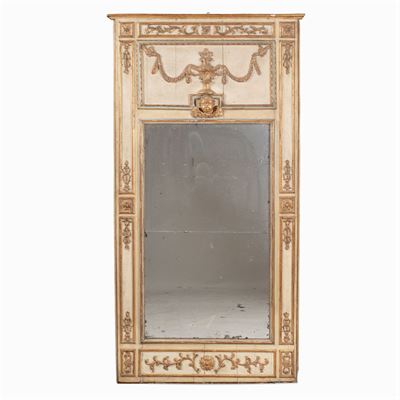 Specchiera in Legno Intagliato Laccato e Dorato