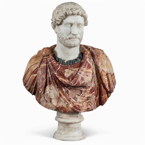 White statuary, diasper and antique green marble bust