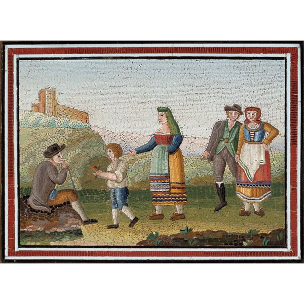 Rectangular micromosaic plaque  (Rome, 19th century)  - Auction OLD MASTER PAINTINGS AND FURNITURE FROM VILLA SAMINIATI AND PRIVATE COLLECTIONS - Colasanti Casa d'Aste