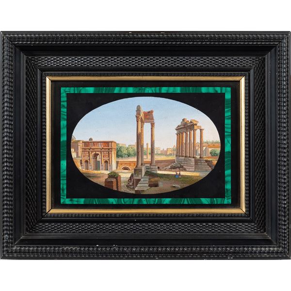 Micromosaic plaque in black Belgium marble and Malachite  (Rome, 19th century)  - Auction OLD MASTER PAINTINGS AND FURNITURE FROM VILLA SAMINIATI AND PRIVATE COLLECTIONS - Colasanti Casa d'Aste