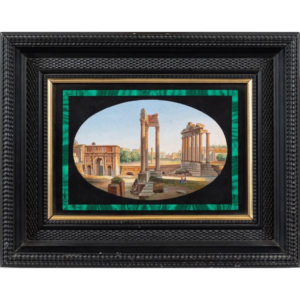 Placca rettangolare in micromosaico  (Roma, XIX Sec.)  - Asta Dipinti Antichi e del XIX Secolo Arredi e Sculture - Colasanti Casa d'Aste