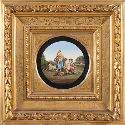 Placca Circolare in Micromosaico su Nero del Belgio