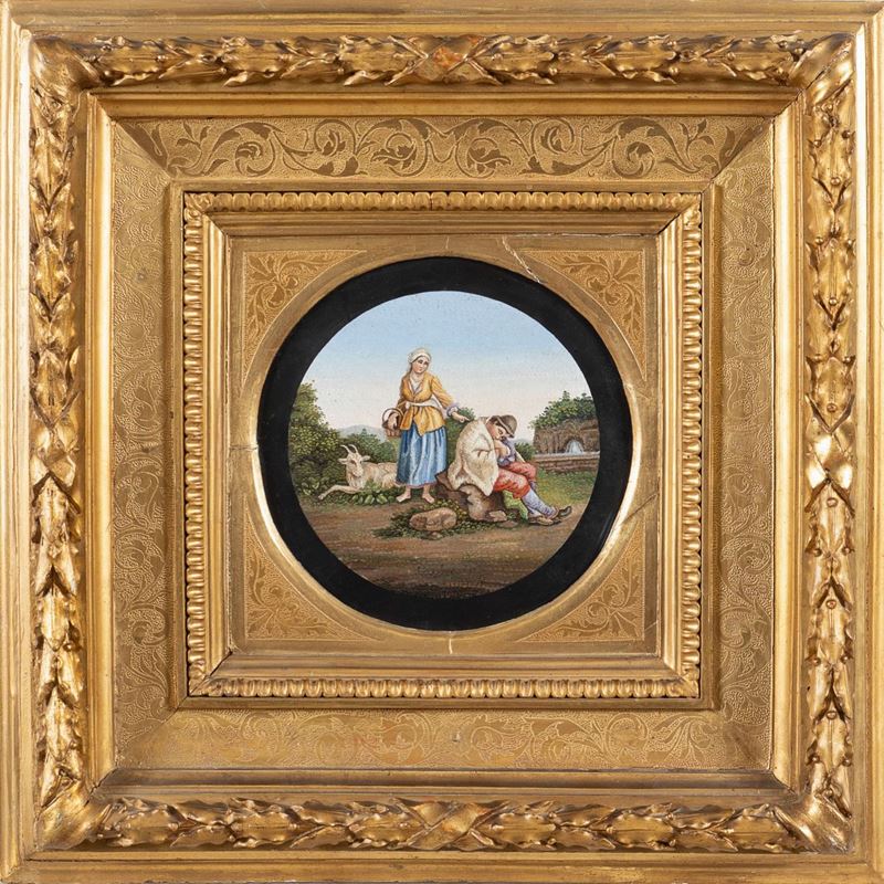 Placca Circolare in Micromosaico su Nero del Belgio