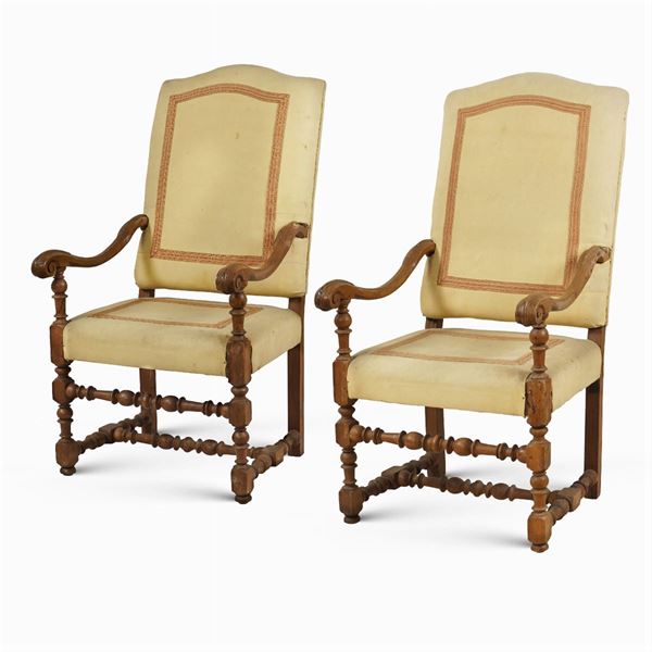 Pair of walnut armchairs