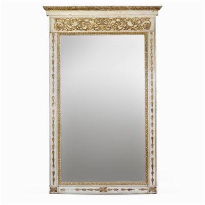Grande Specchiera in Legno Intagliato Laccato e Dorato