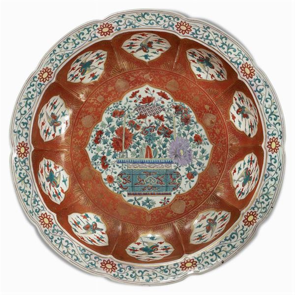 Large polychrome porcelain basin
