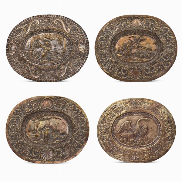 Group of silvered and gilded metal plates (4)  (Germany, 19th-20th century)  - Auction FINE SILVER AND THE ART OF THE TABLE - Colasanti Casa d'Aste