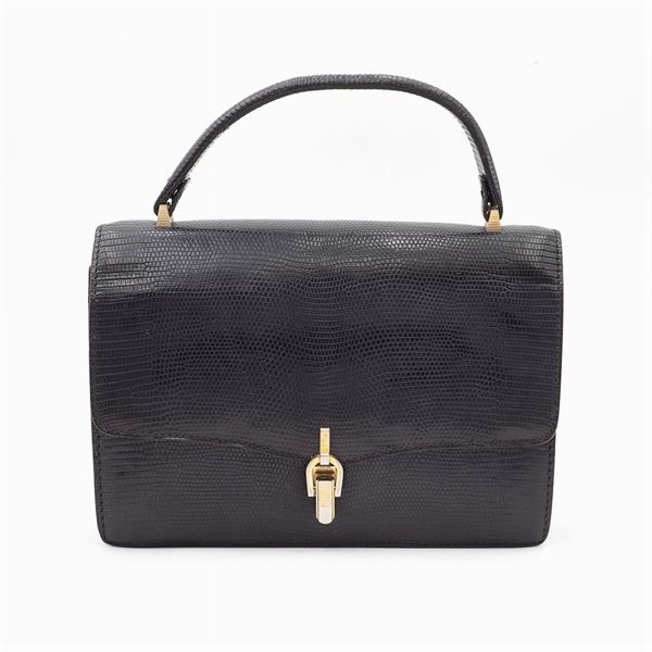 Gucci, borsa vintage in lucertola nera