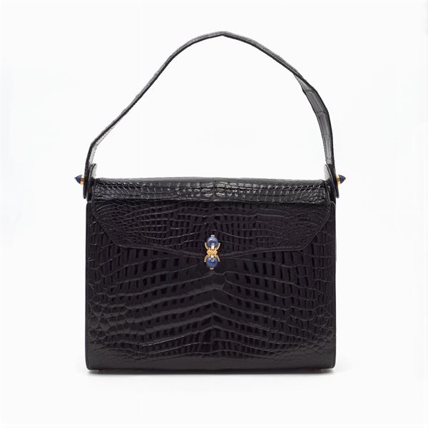 Borsa vintage in coccodrillo nero