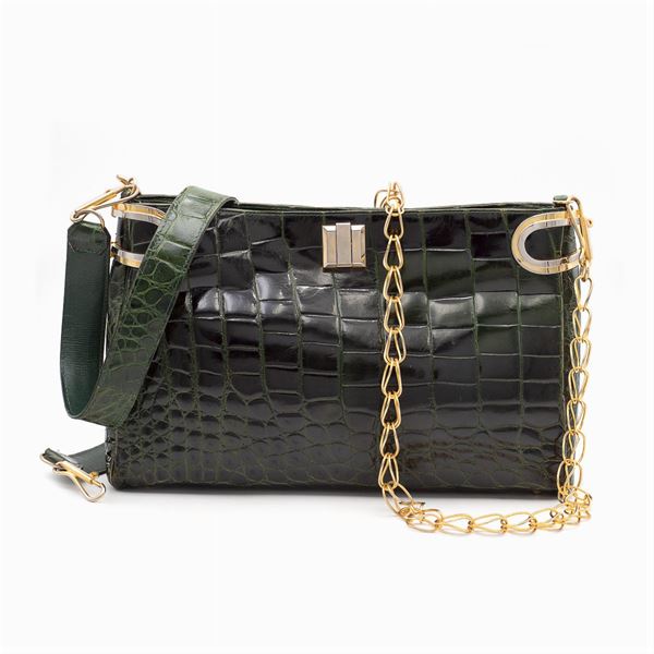 Borsa vintage in coccodrillo verde