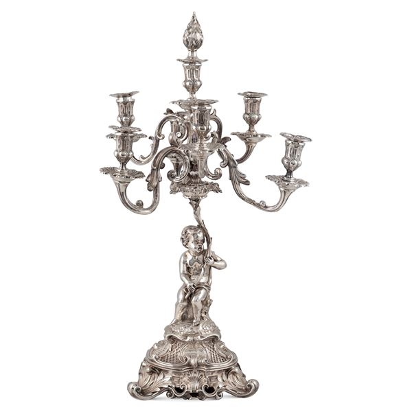 Seven-lights silver candelabrum