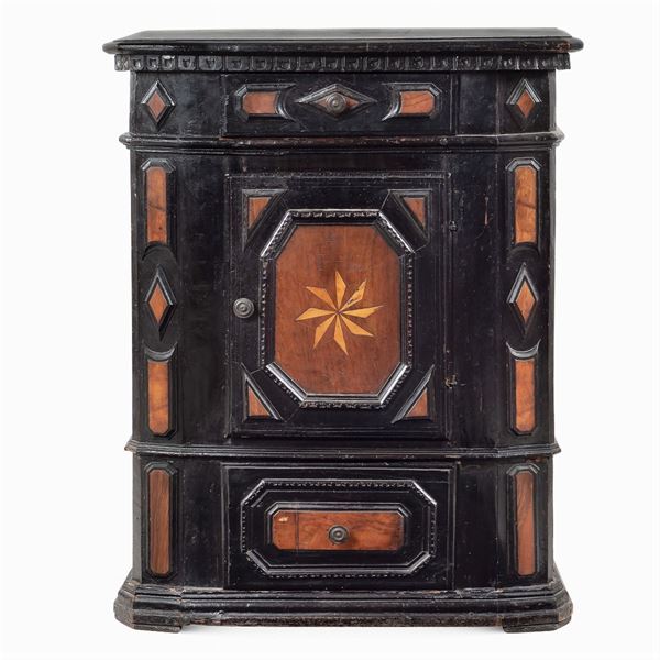 Walnut and ebonized wood cabinet