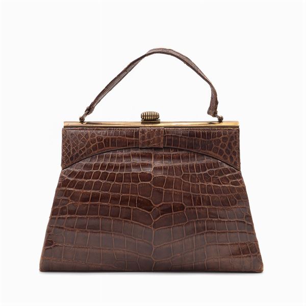 Borsa vintage in coccodrillo marrone chiaro