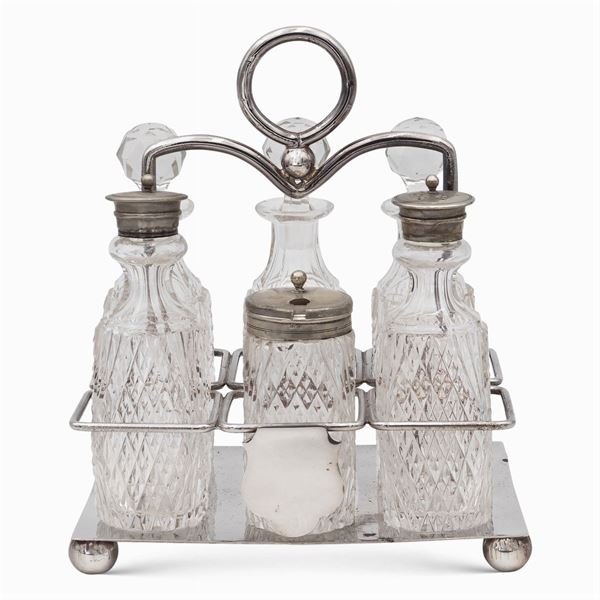 Silvered metal and cut glass cruet  (England, 19th-20th century)  - Auction FINE SILVER AND THE ART OF THE TABLE - Colasanti Casa d'Aste