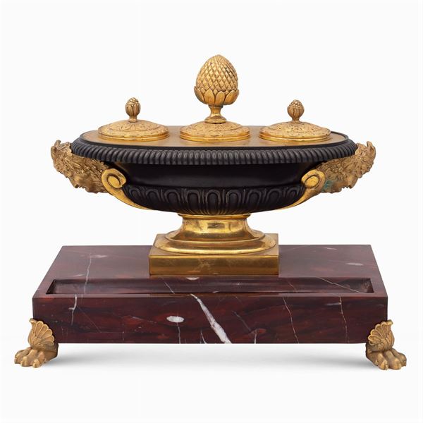 Bronze and marble inkwell