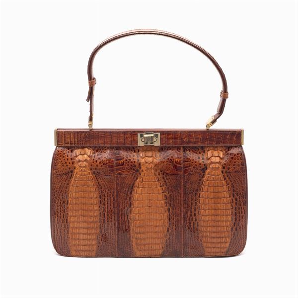J. Perez, borsa vintage in coccodrillo marrone