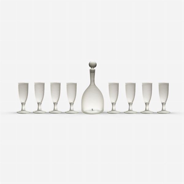 Venini Studio, set di bottiglia e bicchieri  (9)  (Murano, 1981)  - Asta DESIGN | ARTI DECORATIVE - Colasanti Casa d'Aste
