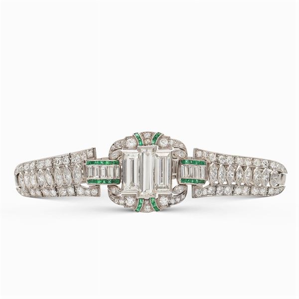 Platinum, diamond and emerald Deco' bracelet
