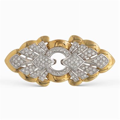Spilla in Oro Giallo e Bianco 18kt con Diamanti