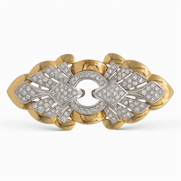 Spilla in oro giallo e bianco 18kt  con diamanti  (anni 50/60)  - Asta GIOIELLI E OROLOGI DA COLLEZIONE - Colasanti Casa d'Aste