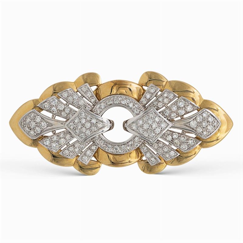 Spilla in Oro Giallo e Bianco 18kt con Diamanti