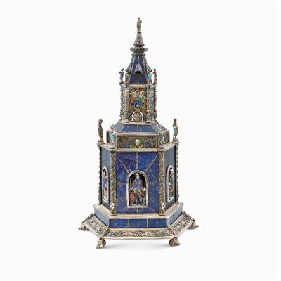 Scultura Architettonica in Lapislazzulo, Argento e Smalti Policromi