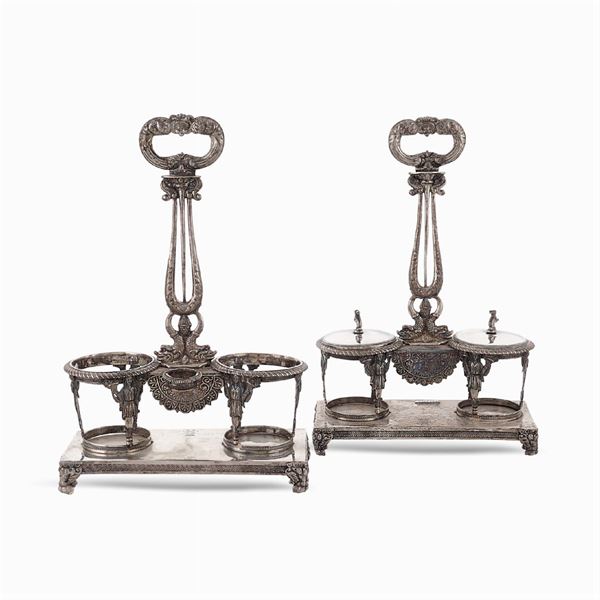 Silver cruet and compote