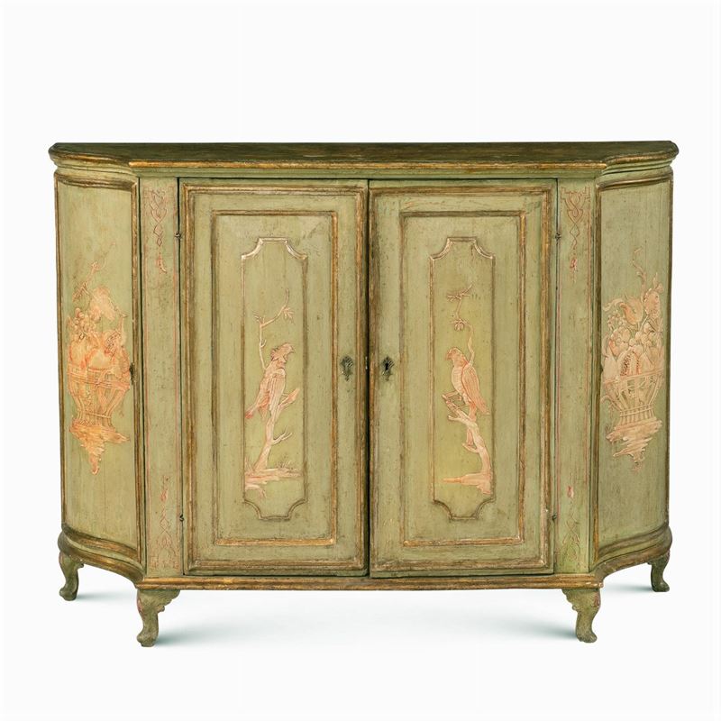 Credenza Scantonata in Legno Laccato Verde e Dorato