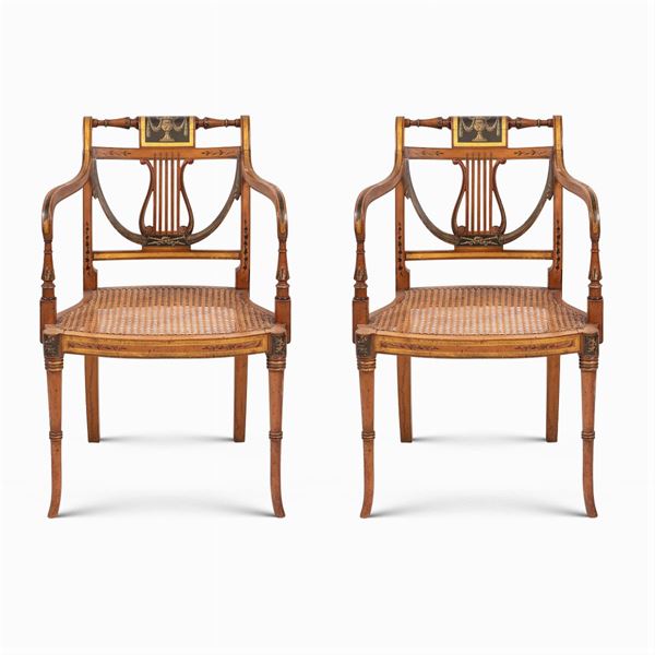 Pair of Sheraton armchairs  (England, 19th century)  - Auction OLD MASTER PAINTINGS AND FURNITURE FROM VILLA SAMINIATI AND PRIVATE COLLECTIONS - Colasanti Casa d'Aste
