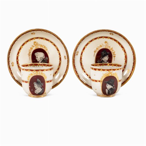 Pair of porcelain cups with saucers