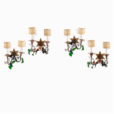 Set di Appliques in Bronzo, Porcellana e Vetro (4)