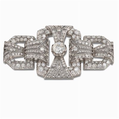 Spilla a Motivo Geometrico in Oro Bianco 18kt e Diamanti