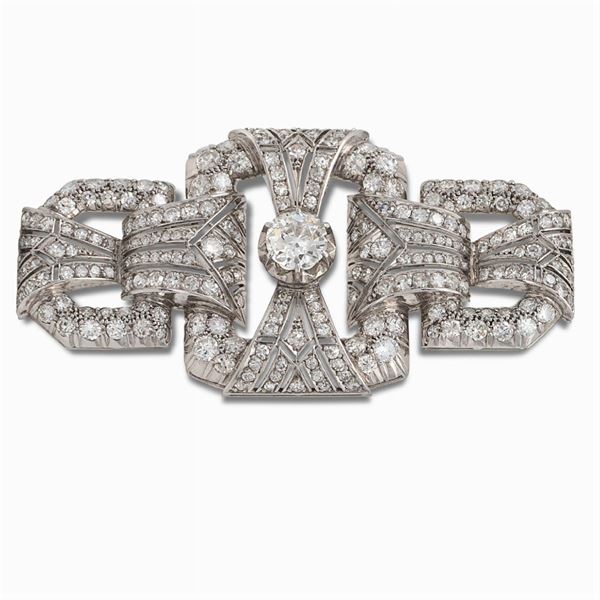 18kt white gold and diamond geometric pattern brooch