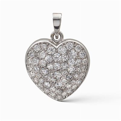 Pendente Cuore in Oro Bianco con Pavè di Diamanti