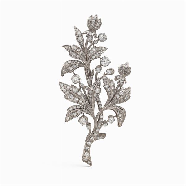 18kt white gold and diamond ramage floral brooch