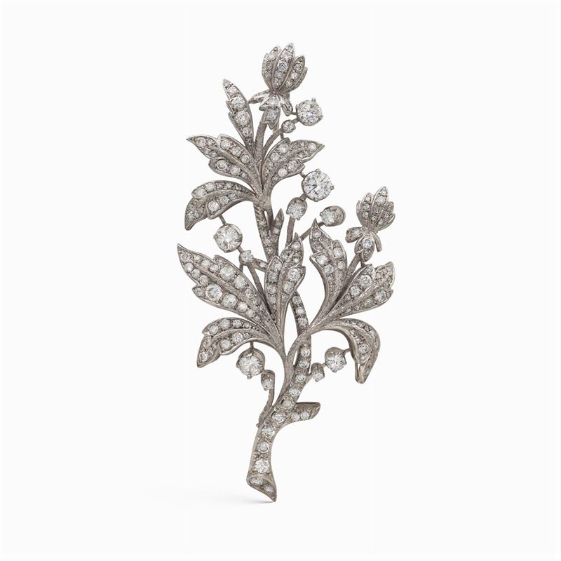 Spilla Ramage Floreale in Oro Bianco 18kt e Diamanti