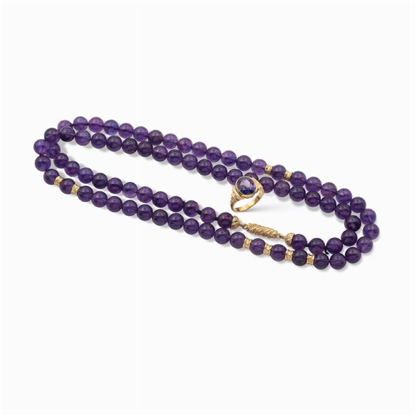 18kt yellow gold and amethyst parure