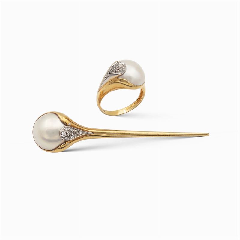 Parure Composta da Spilla ed Anello in Oro Giallo 18kt