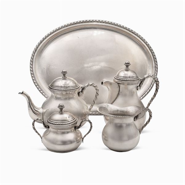 Silver tea and coffee service with tray (5)