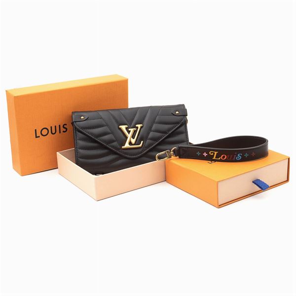Sold at Auction: Louis Vuitton New Wave Long Wallet Clutch Detachable  Wristlet Black Rainbow