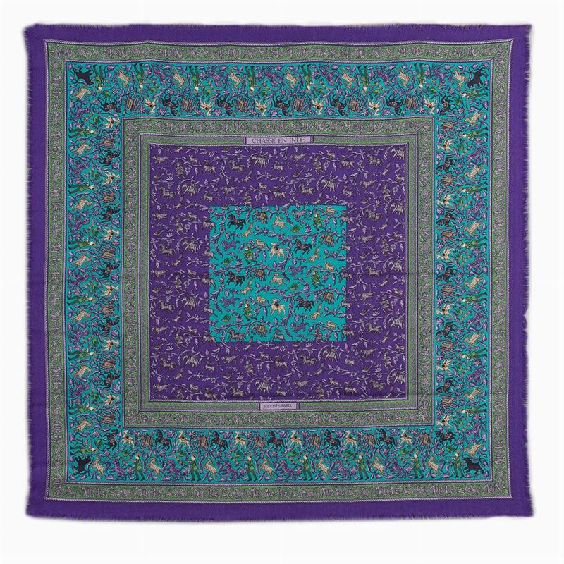 Hermès, Foulard Carré Collezione Chasse En Inde