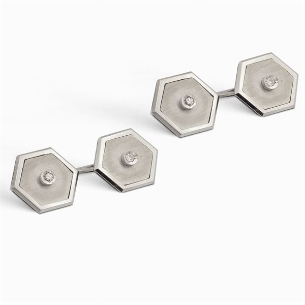 18kt white gold esagonal cuff links