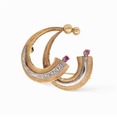 Spilla in Oro Giallo Satinato e Bianco 18kt