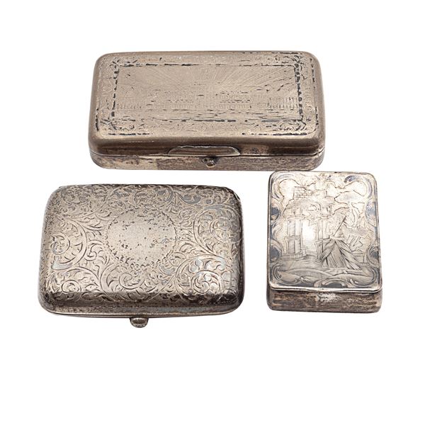 Group of silver and niello snuff boxes (3)